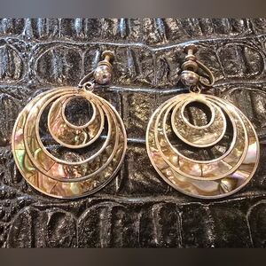 Taxco 1970’s Sterling Silver & Abalone Large Round Cut-Out Earrings – Signed LE